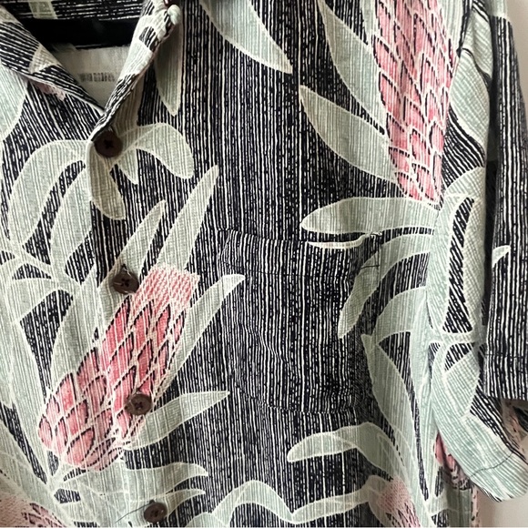 Caribbean Men's Tropical Print Shirt - Black, Green, Pink - Picture 4 of 4